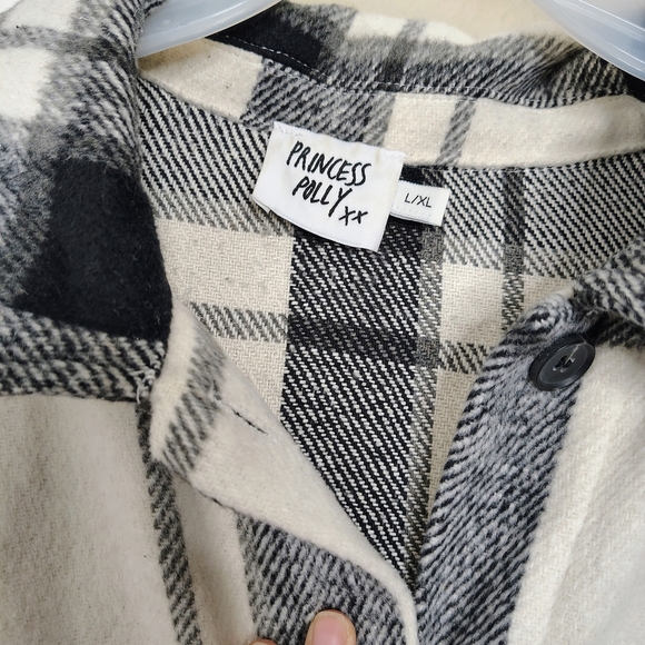 Princess Polly Monochrome Plaid Shirt Knit Jacket Flat Pockets Overcoat Sz  L/XL - Picture 2 of 14